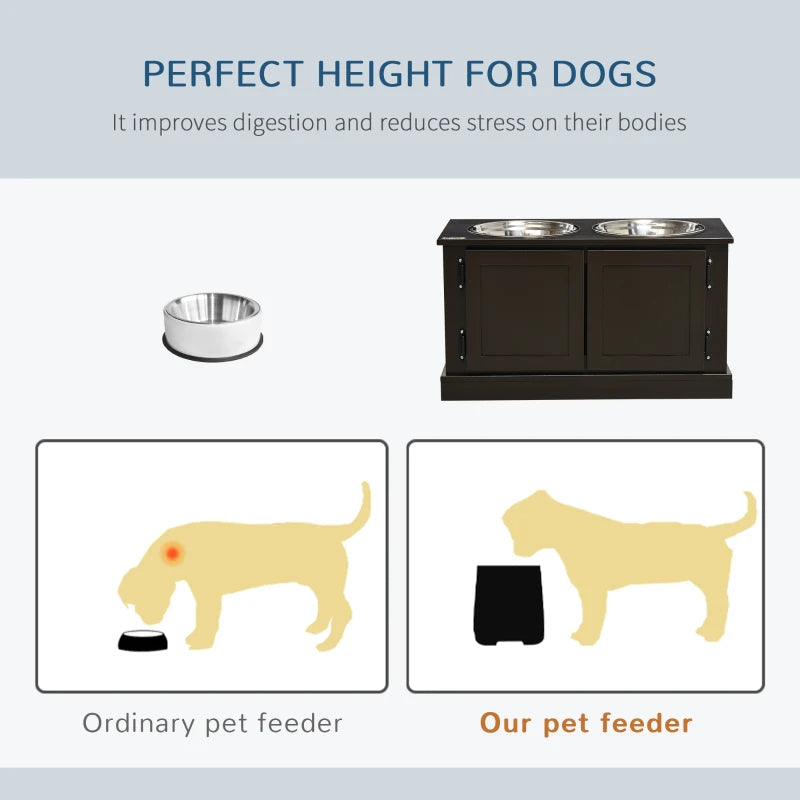 Elevated Dog Bowls With Storage Cabinet, Coffee Brown