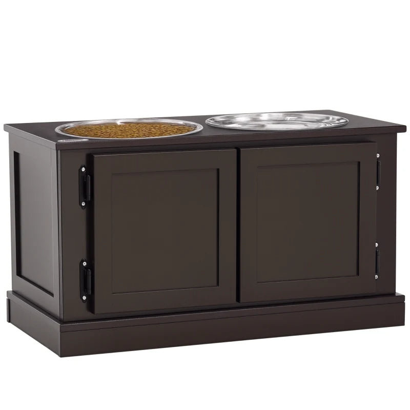 Elevated Dog Bowls With Storage Cabinet, Coffee Brown
