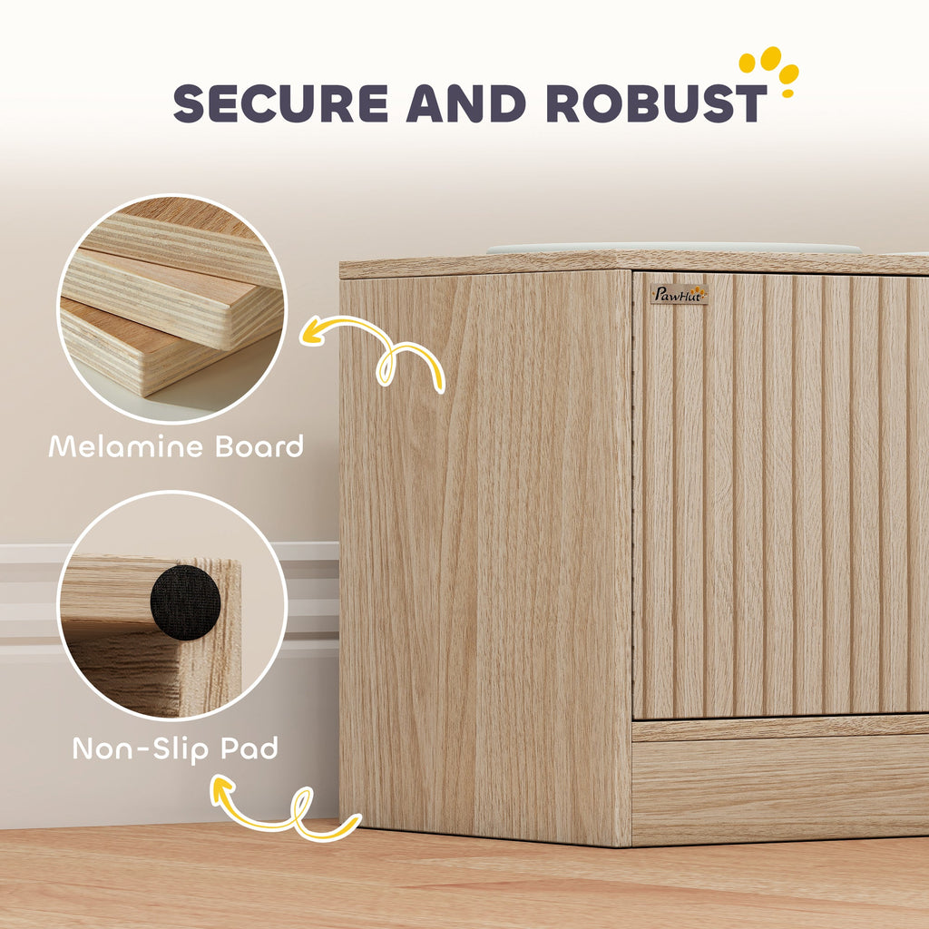 Elevated Dog Feeding Station With Storage Cabinet, Oak