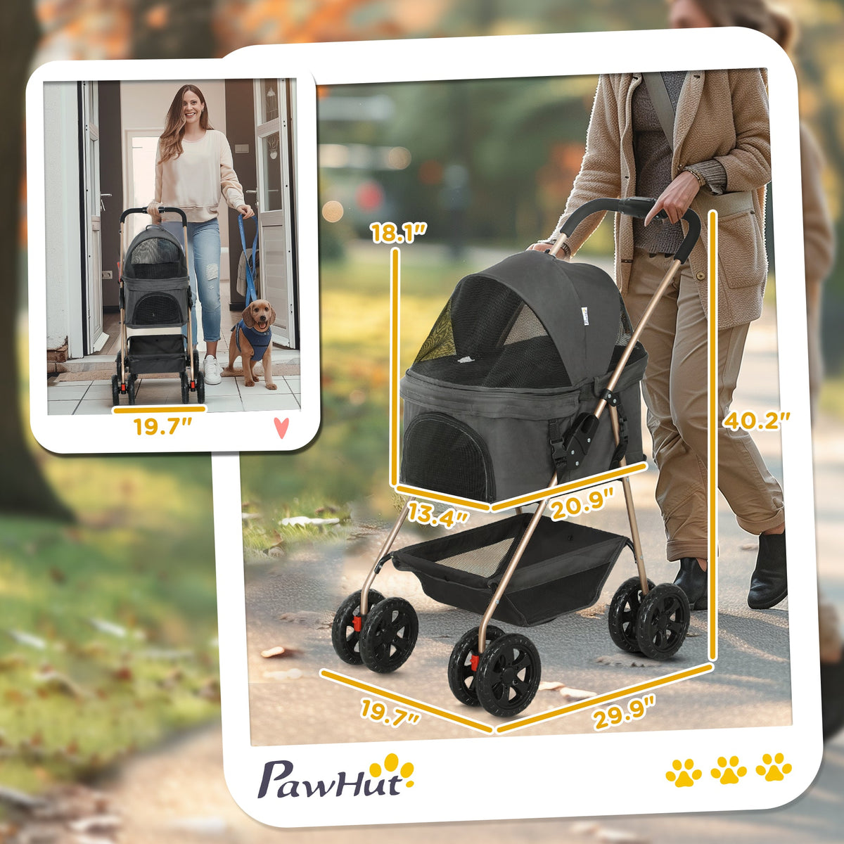 3 in 1 Pet Stroller With Detachable Carrier, Grey