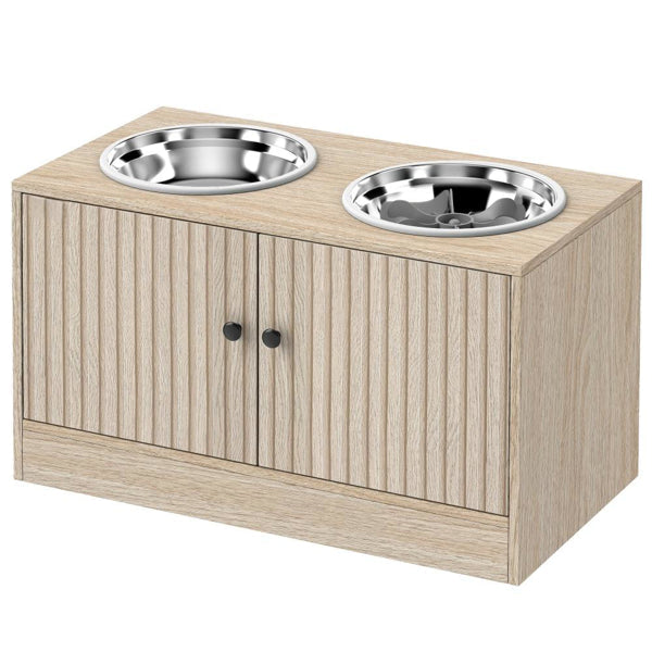 Elevated Dog Bowl Station With Sliding Door Cabinet, 14 In