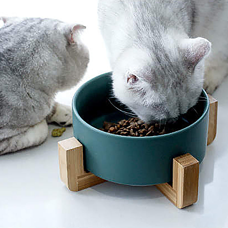 Ceramic Pet Bowl With Bamboo Stand, Six Colours
