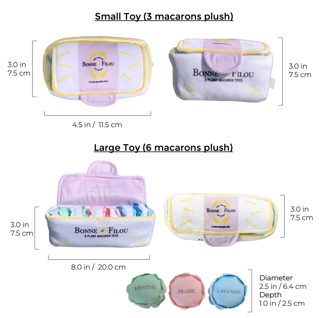 Plush Macaron Squeaky Dog Toy, Box of 3 or 6