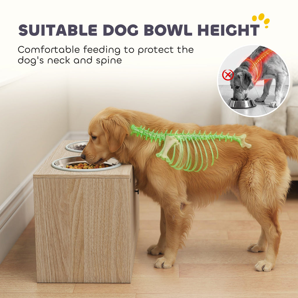 Elevated Dog Feeding Station With Storage Cabinet, Oak