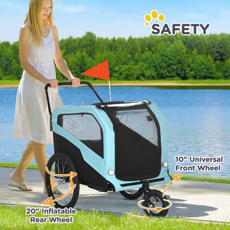 2 in 1 Dog Bike Trailer and Stroller, Pastel Blue