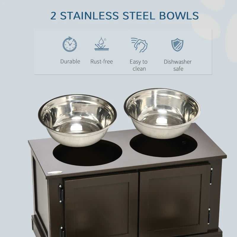 Elevated Dog Bowls With Storage Cabinet, Coffee Brown