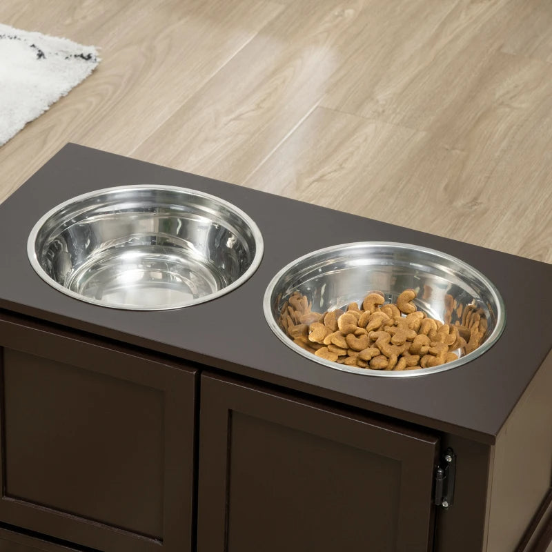 Elevated Dog Bowls With Storage Cabinet, Coffee Brown