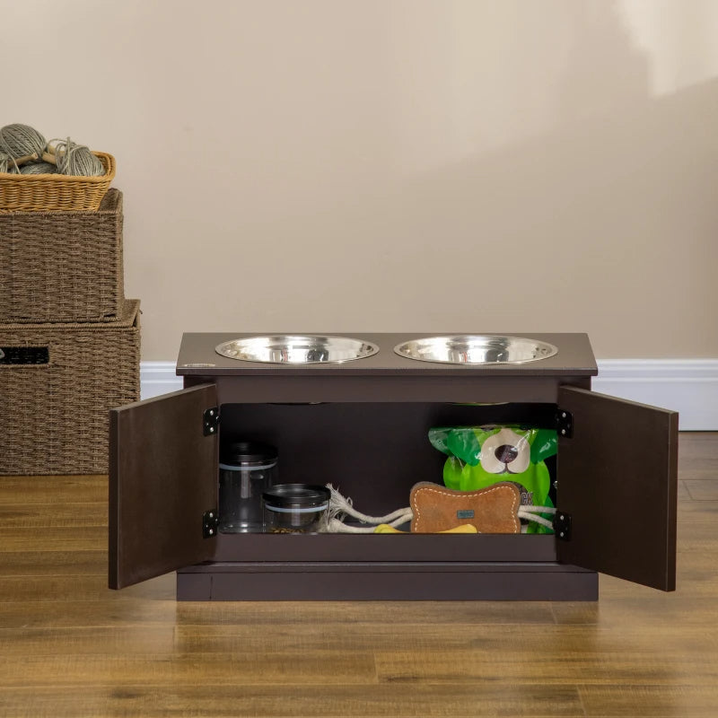 Elevated Dog Bowls With Storage Cabinet, Coffee Brown