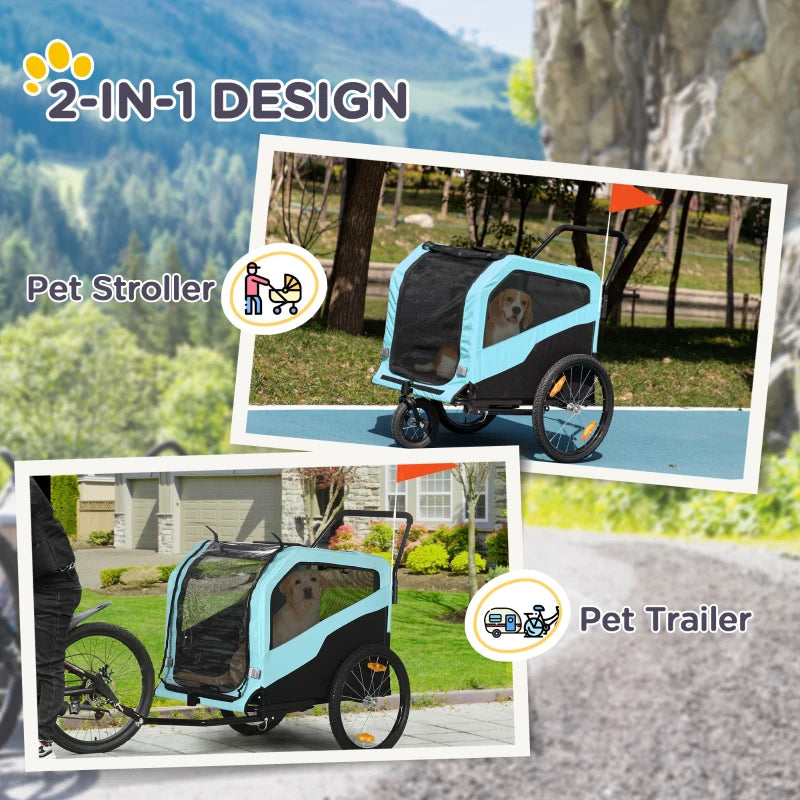 2 in 1 Dog Bike Trailer and Stroller, Pastel Blue
