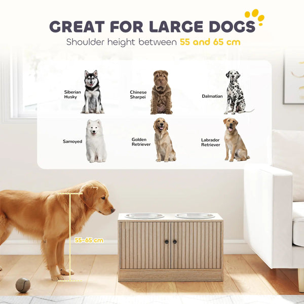 Elevated Dog Bowl Station With Sliding Door Cabinet, 14 In