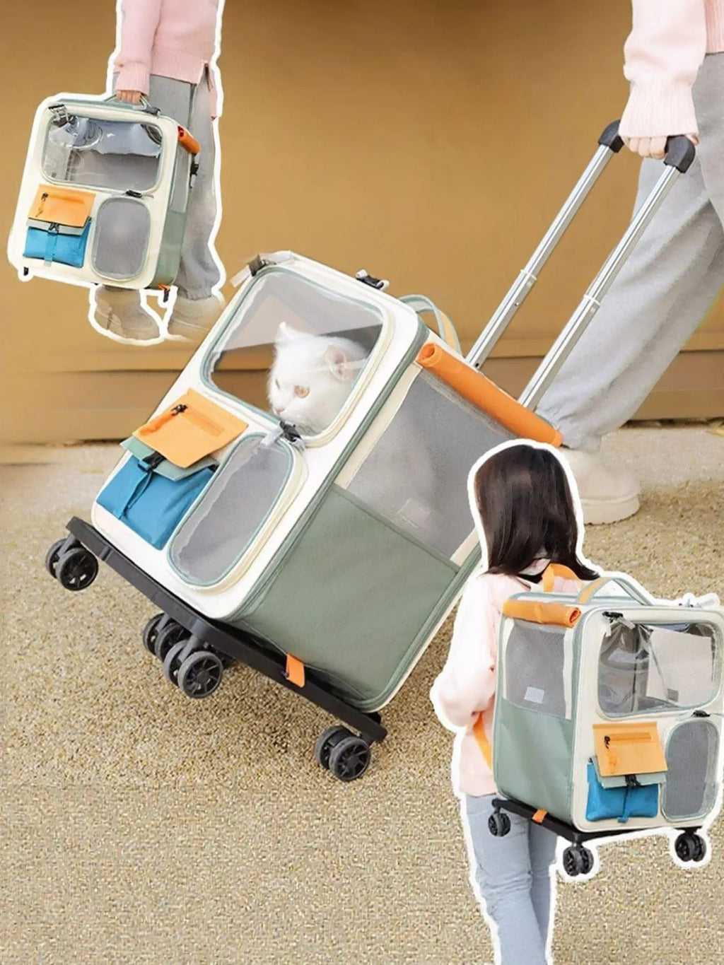 Rolling Pet Carrier Backpack With Telescopic Handle