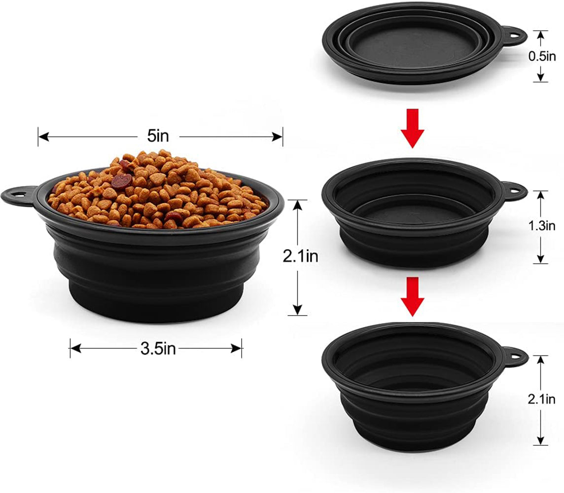 Collapsible Travel Dog Bowl, 12 oz, Set of 5, Black