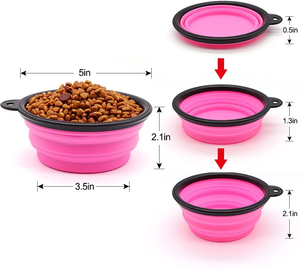 Collapsible Travel Dog Bowl, 12 oz, Set of 5, Pink