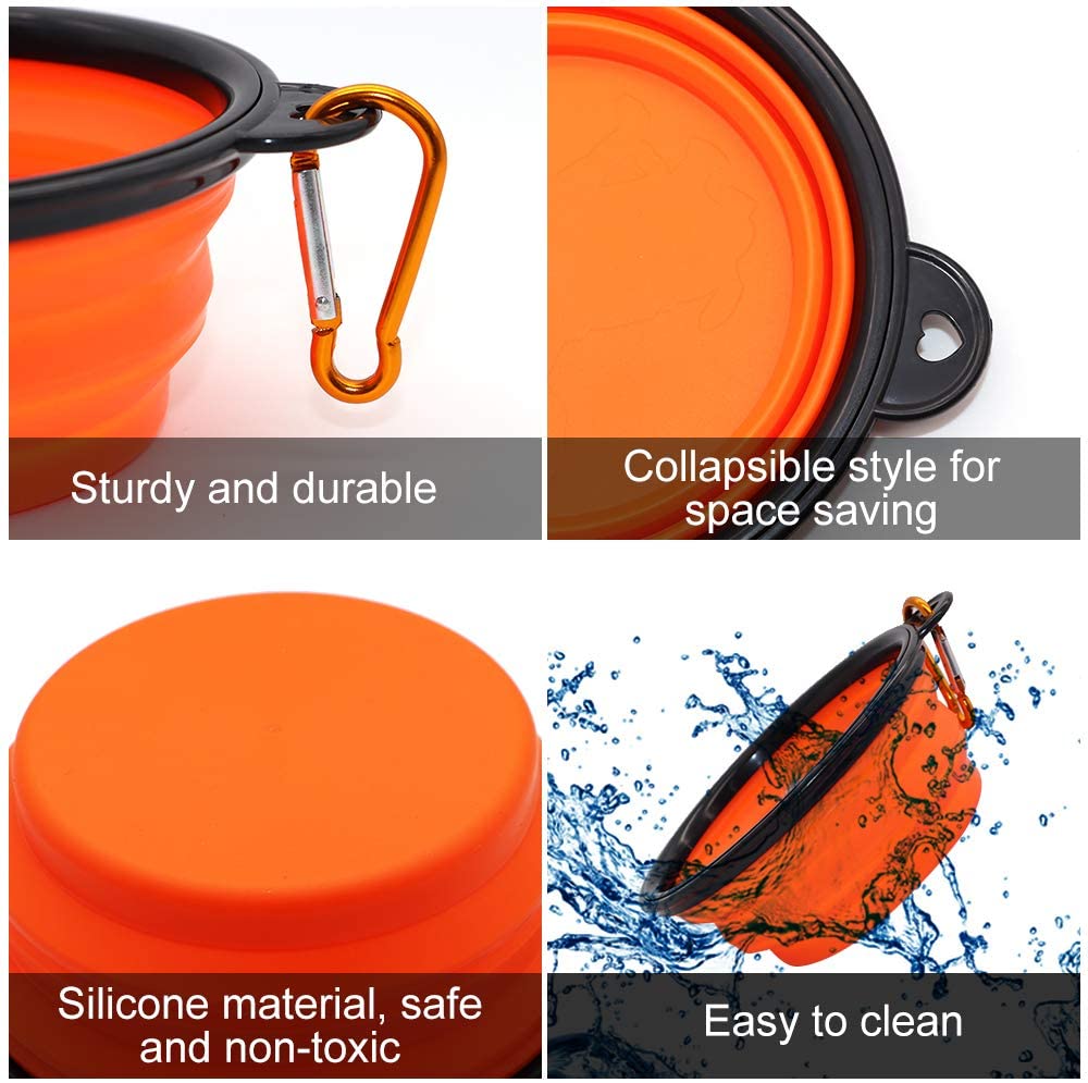 Collapsible Travel Dog Bowl, 12 oz, Set of 5, Orange