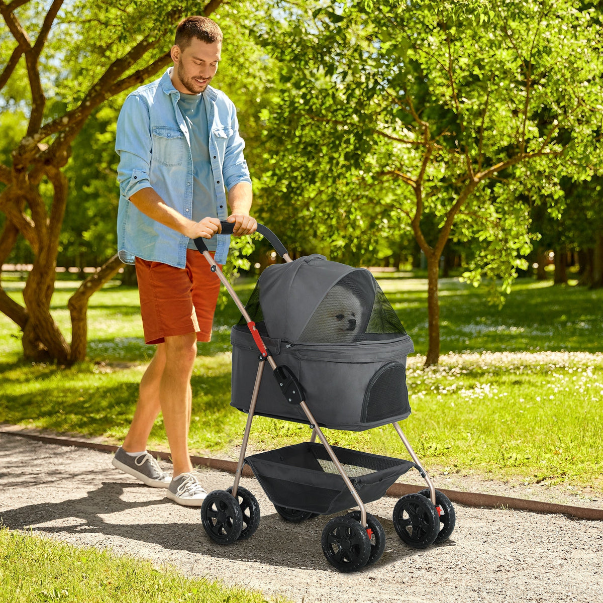 3 in 1 Pet Stroller With Detachable Carrier, Grey