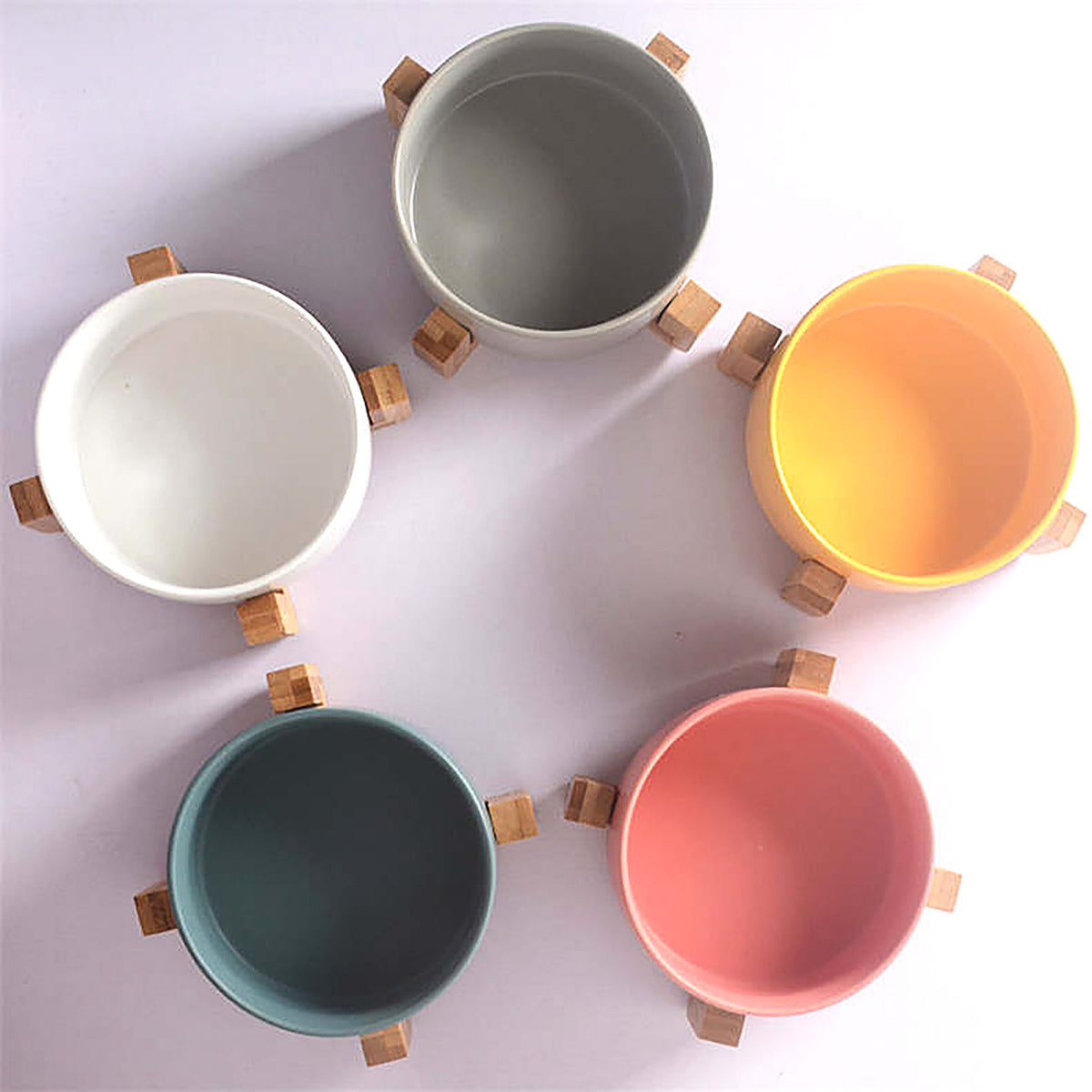Ceramic Pet Bowl With Bamboo Stand, Six Colours