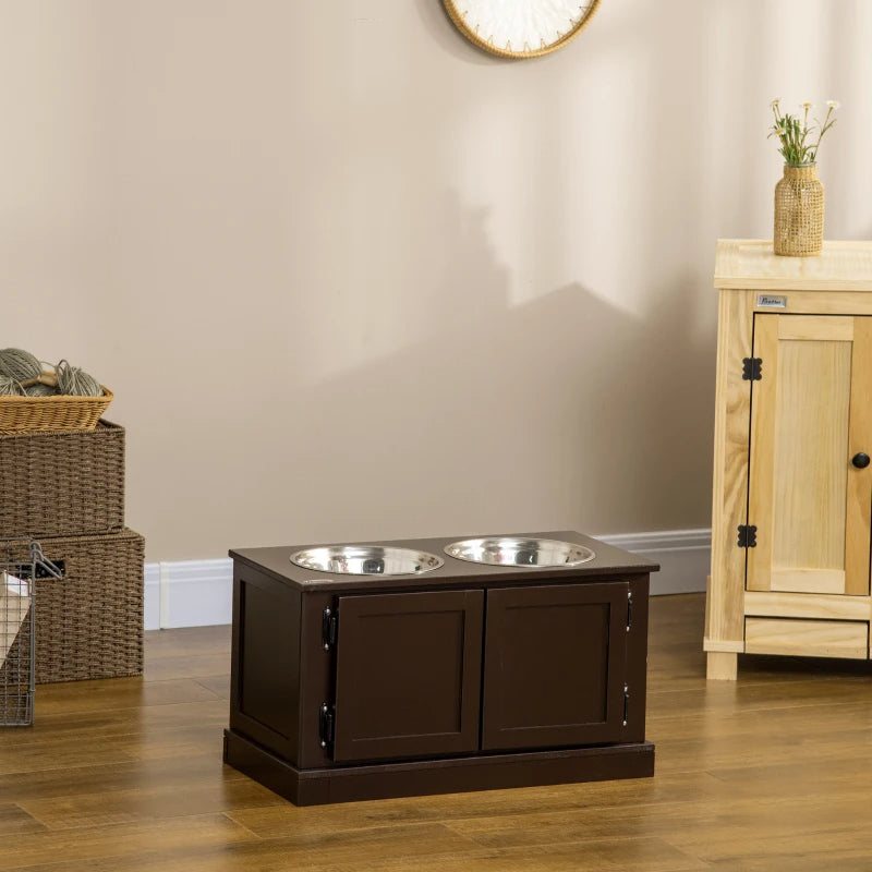 Elevated Dog Bowls With Storage Cabinet, Coffee Brown