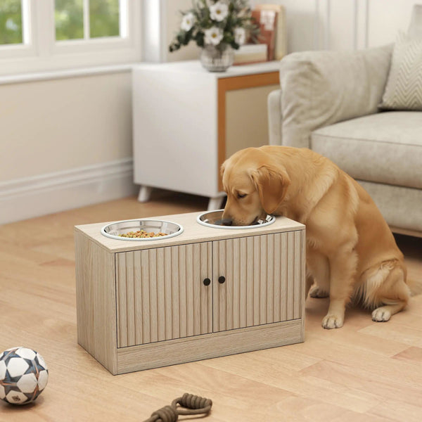 Elevated Dog Bowl Station With Sliding Door Cabinet, 14 In