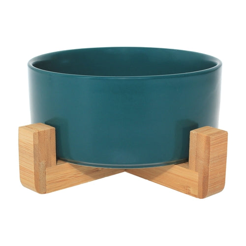 Ceramic Pet Bowl With Bamboo Stand, Six Colours