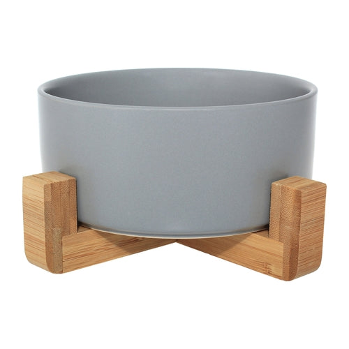 Ceramic Pet Bowl With Bamboo Stand, Six Colours