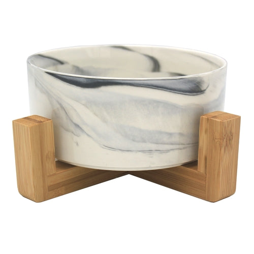 Ceramic Pet Bowl With Bamboo Stand, Six Colours