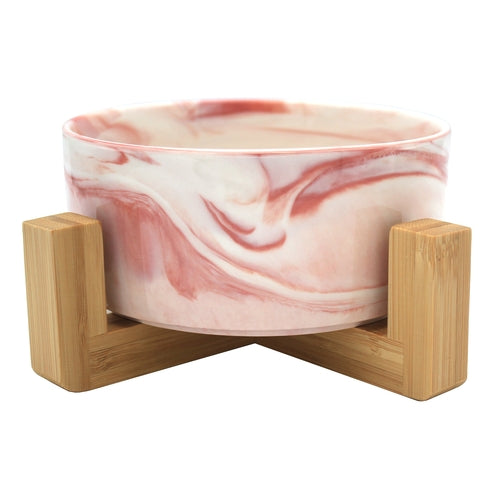 Ceramic Pet Bowl With Bamboo Stand, Six Colours
