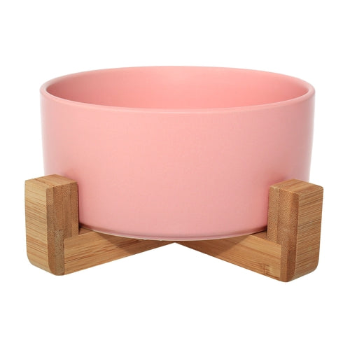 Ceramic Pet Bowl With Bamboo Stand, Six Colours