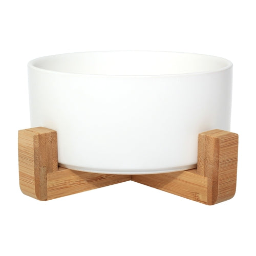 Ceramic Pet Bowl With Bamboo Stand, Six Colours
