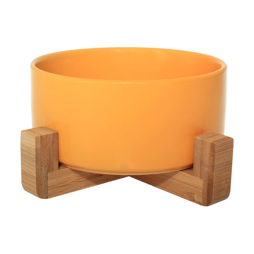 Ceramic Pet Bowl With Bamboo Stand, Six Colours