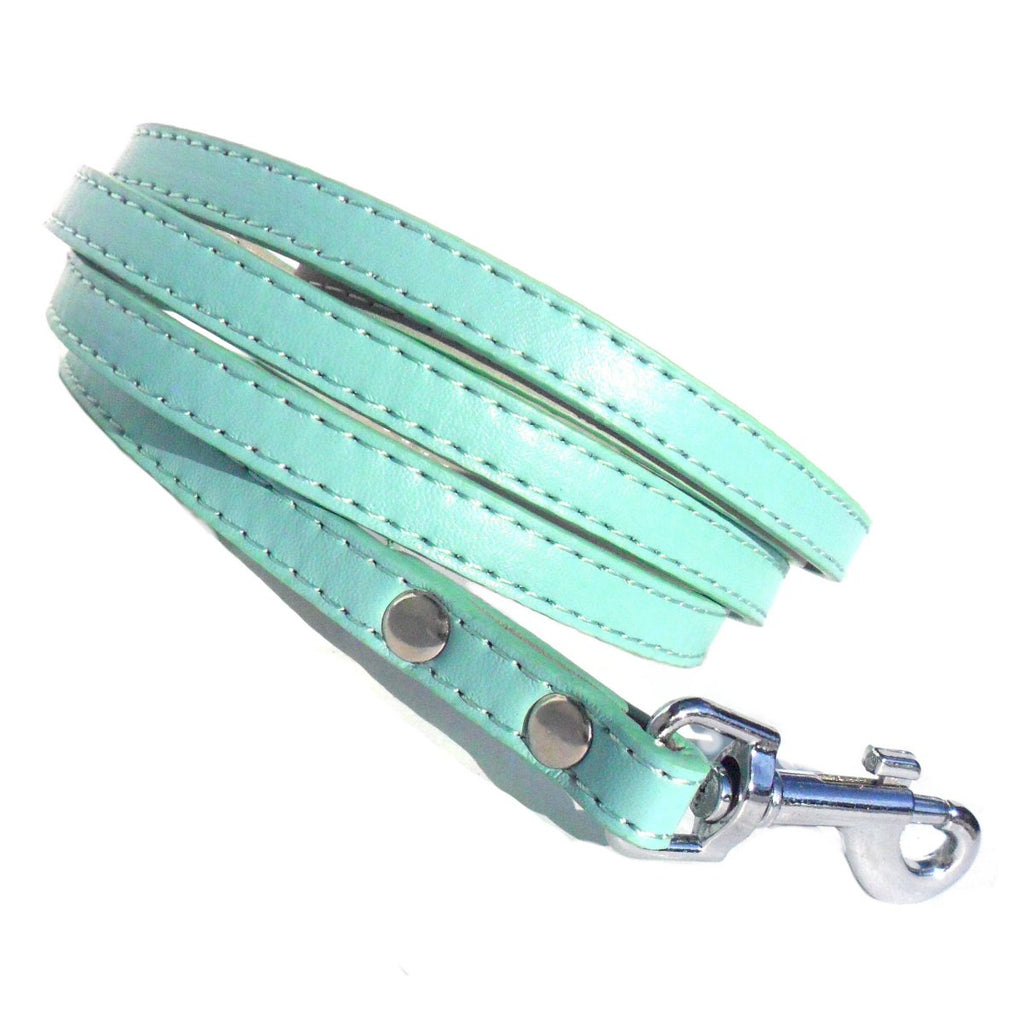 Classic Faux Leather Dog Leash, 4 ft, Baby Blue