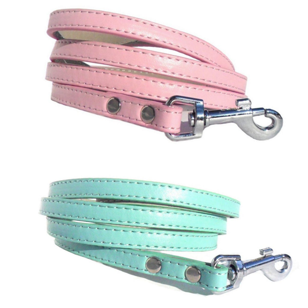 Classic Faux Leather Dog Leash, 4 ft, Baby Blue