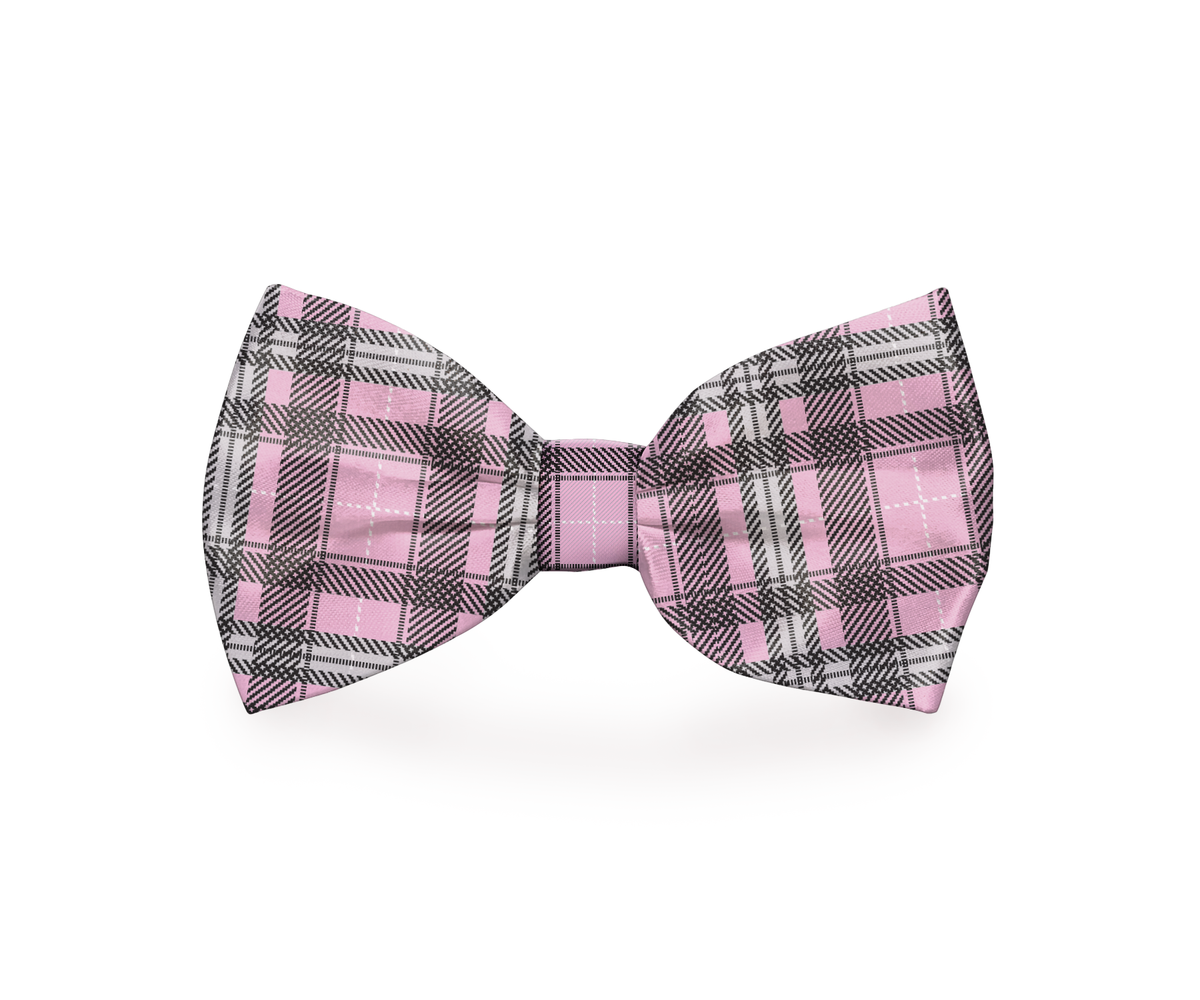 Plaid Print Pink Dog Bow Tie