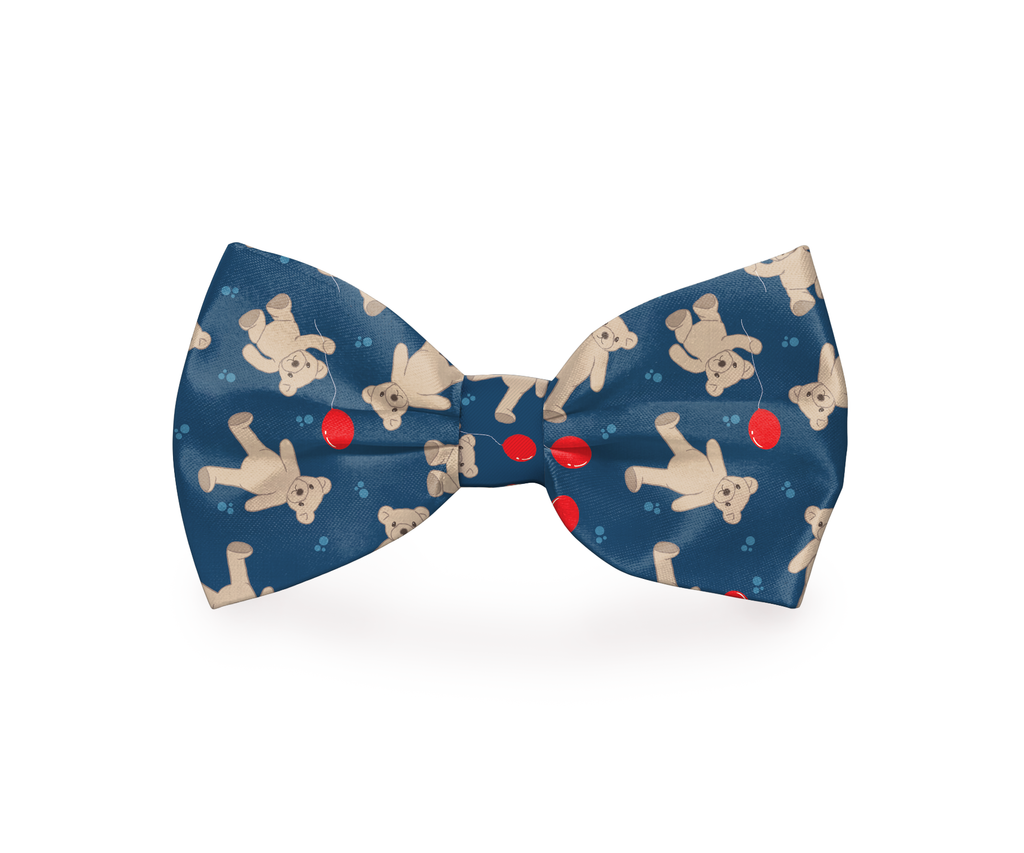 Teddy Bear Print Blue Dog Bow Tie