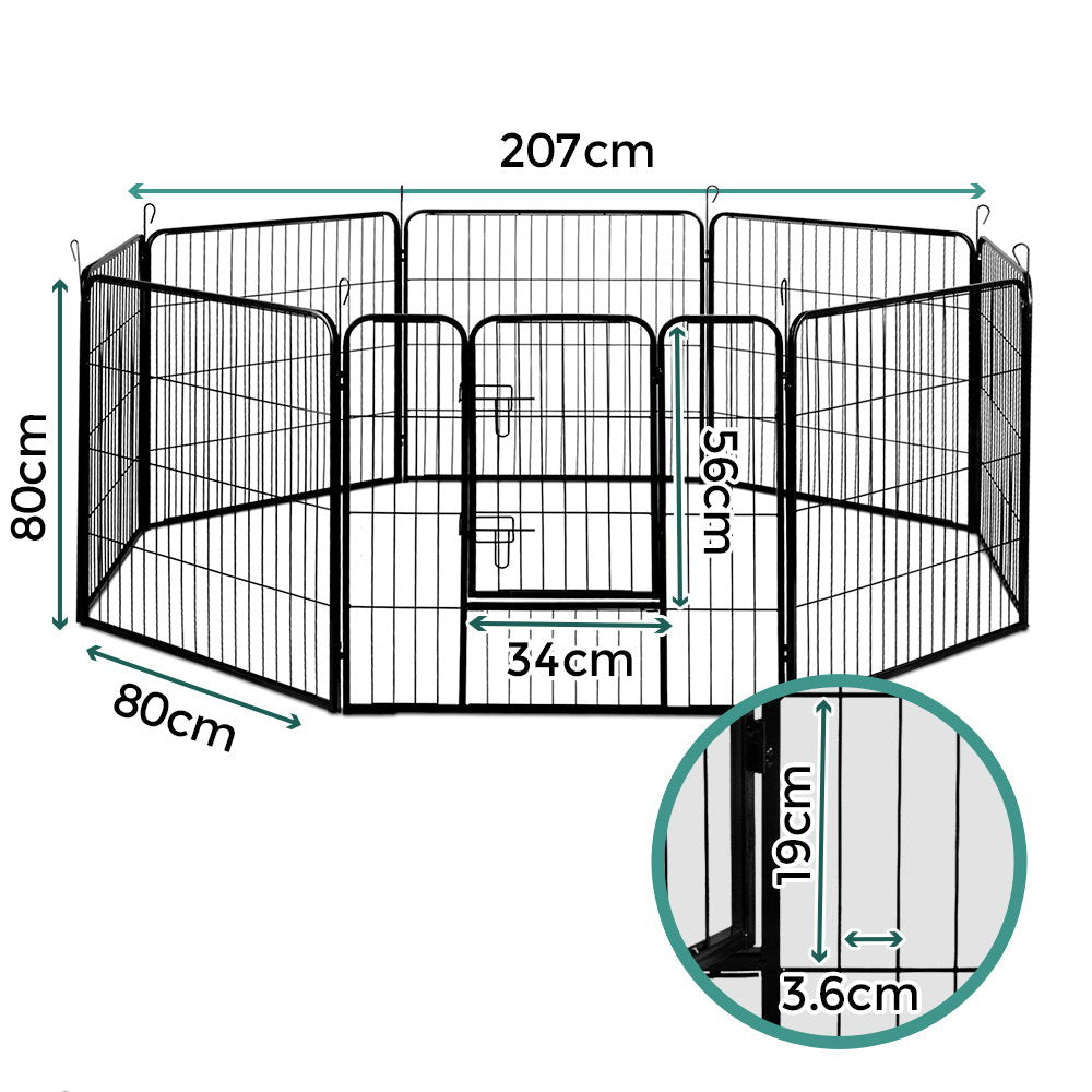 Foldable Eight Panel Pet Playpen, 80 cm Panels, Black