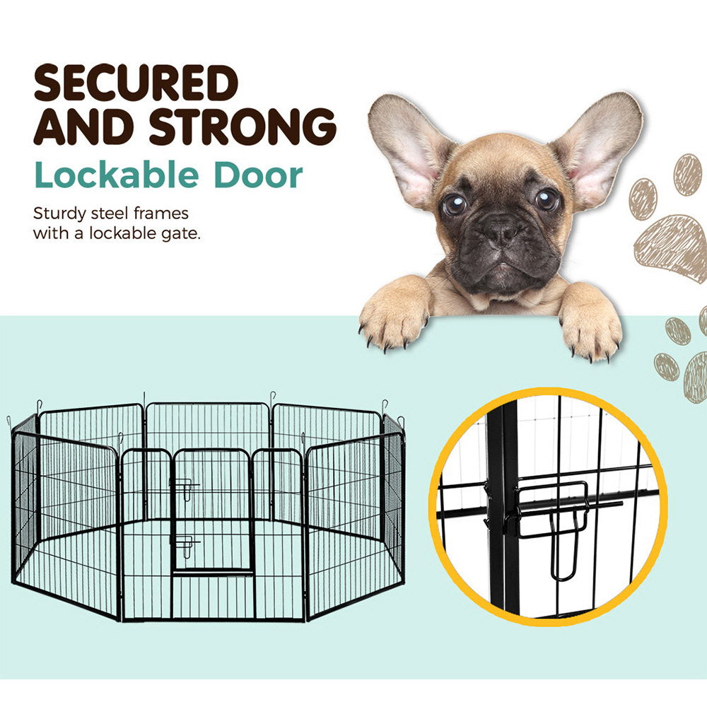 Foldable Eight Panel Pet Playpen, 80 cm Panels, Black