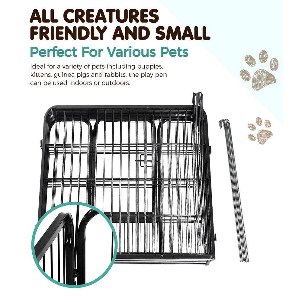 Foldable Eight Panel Pet Playpen, 80 cm Panels, Black