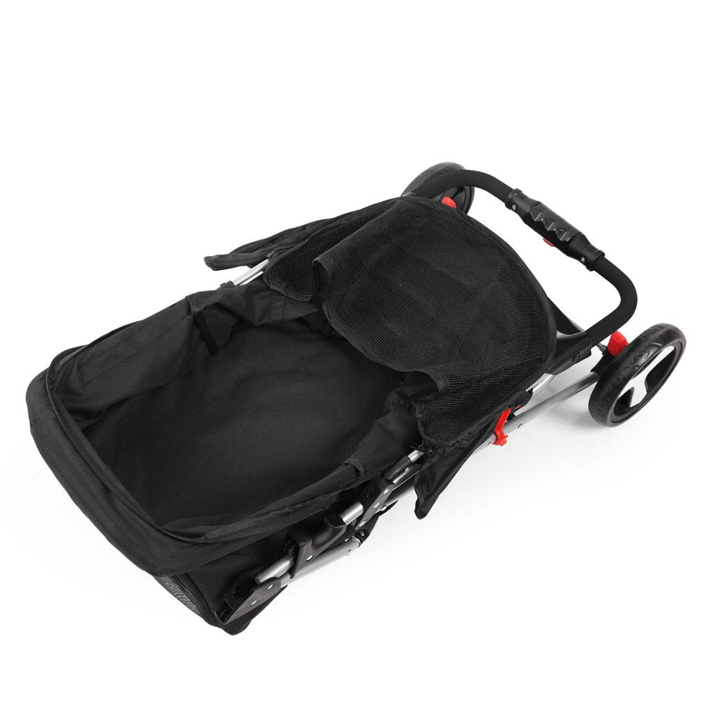 Foldable Three Wheel Pet Stroller With Storage Basket