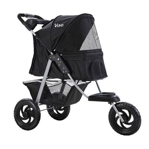 Foldable Three Wheel Pet Stroller Pram, Large Black