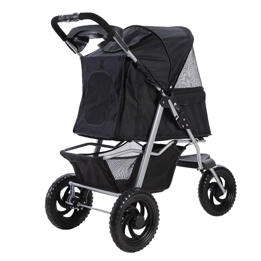 Foldable Three Wheel Pet Stroller Pram, Large Black