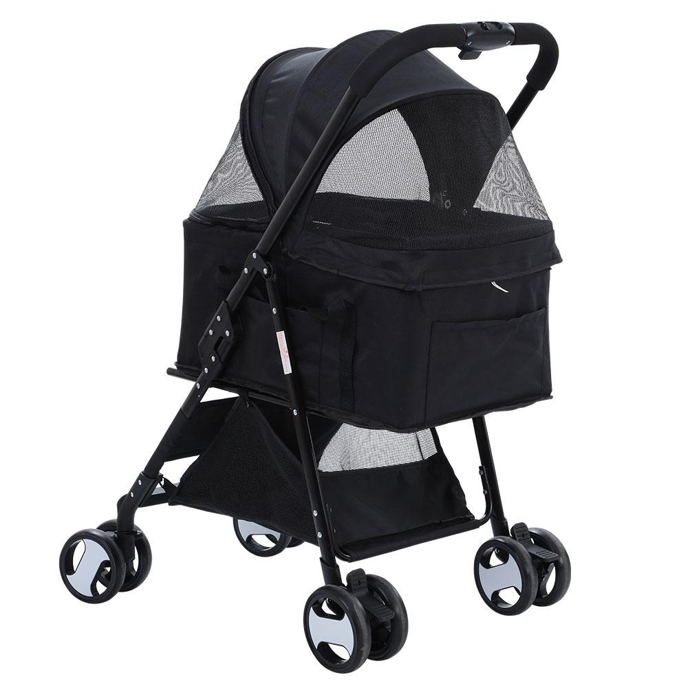 Foldable 3 in 1 Pet Stroller, Four Wheel, Medium Black