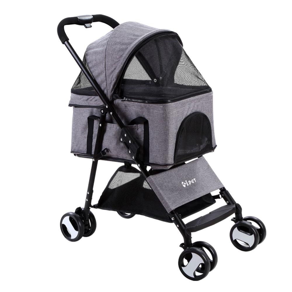 Foldable 3 in 1 Pet Stroller, Four Wheel, Medium Grey