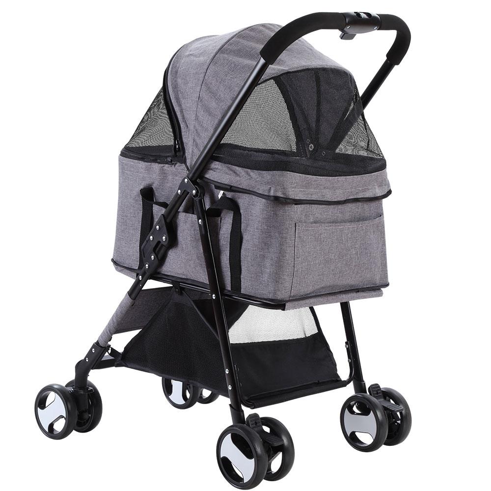 Foldable 3 in 1 Pet Stroller, Four Wheel, Medium Grey