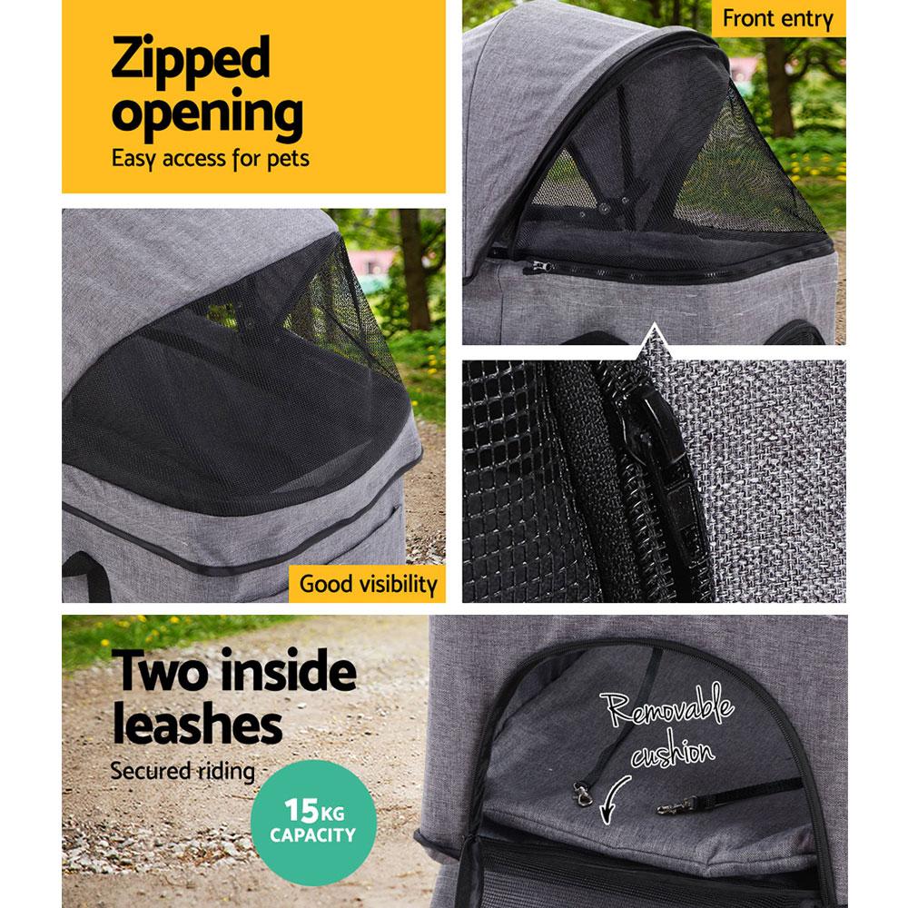 Foldable 3 in 1 Pet Stroller, Four Wheel, Medium Grey