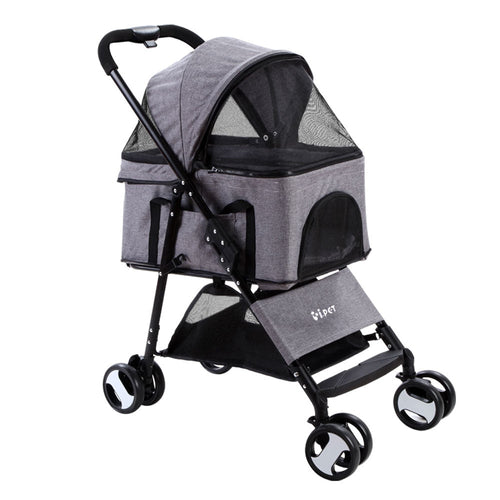 Foldable 3 in 1 Pet Stroller, Four Wheel, Medium Grey