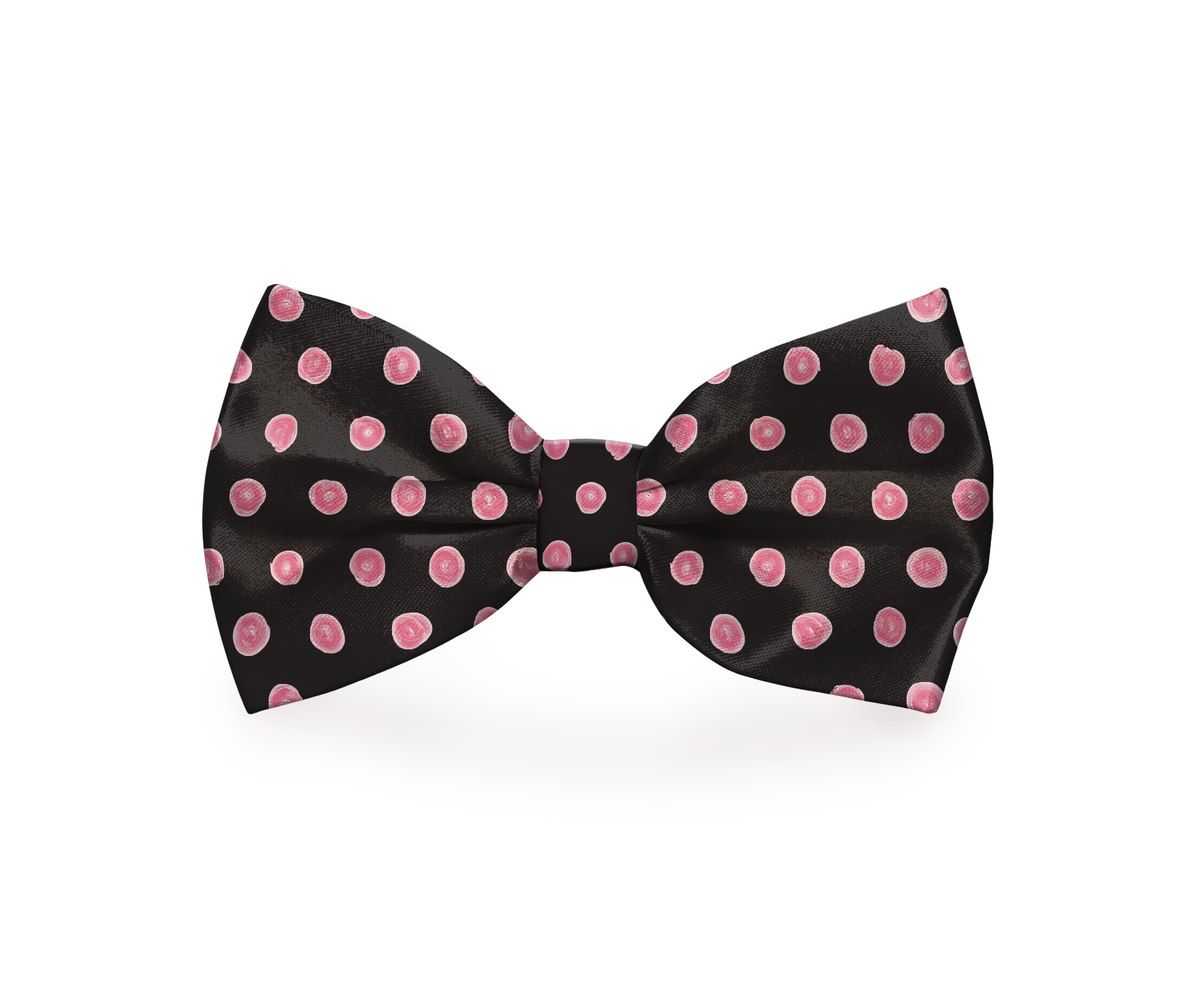Polka Dot Print Pink and Black Dog Bow Tie