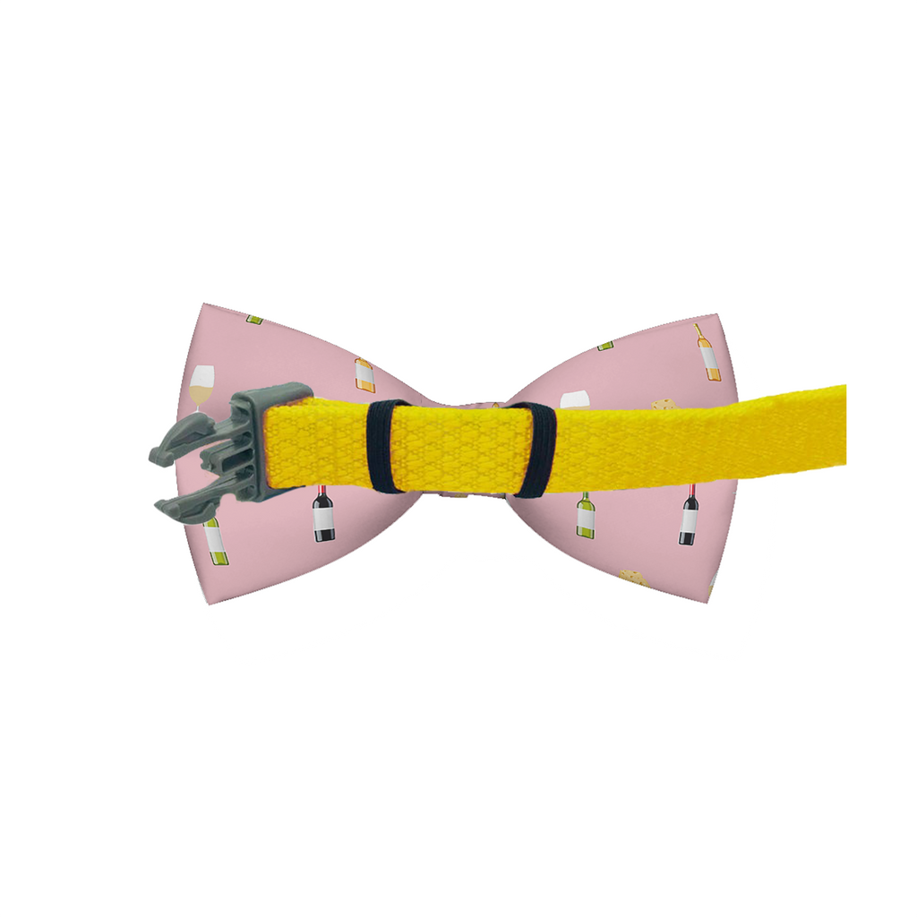 Wine and Cheese Print Pink Dog Bow Tie