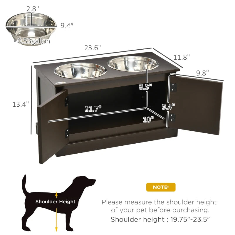 Elevated Dog Bowls With Storage Cabinet, Coffee Brown