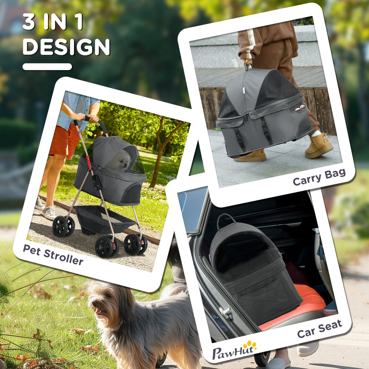 3 in 1 Pet Stroller With Detachable Carrier, Grey