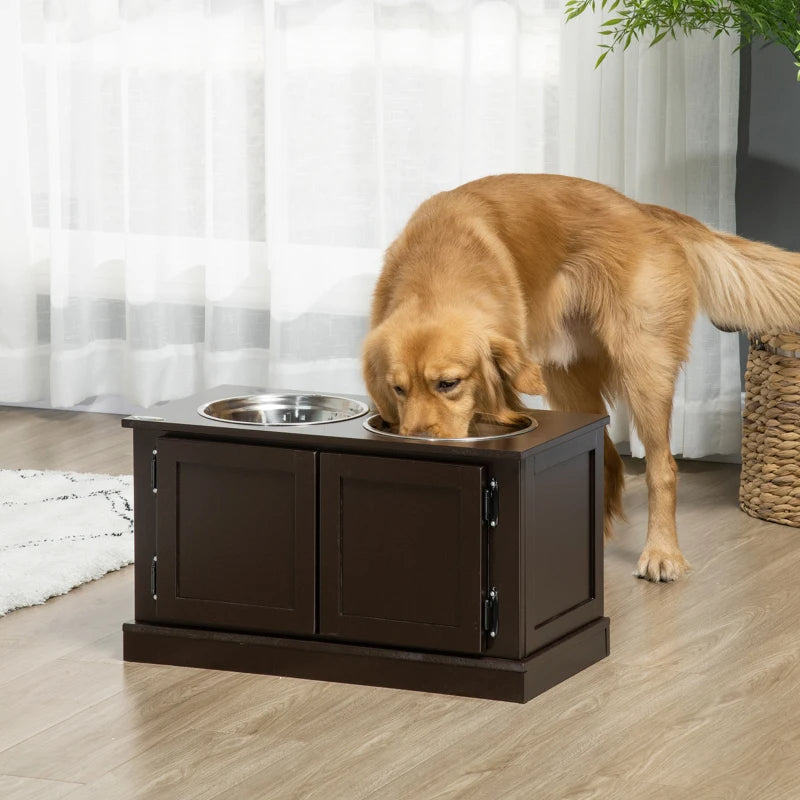 Elevated Dog Bowls With Storage Cabinet, Coffee Brown