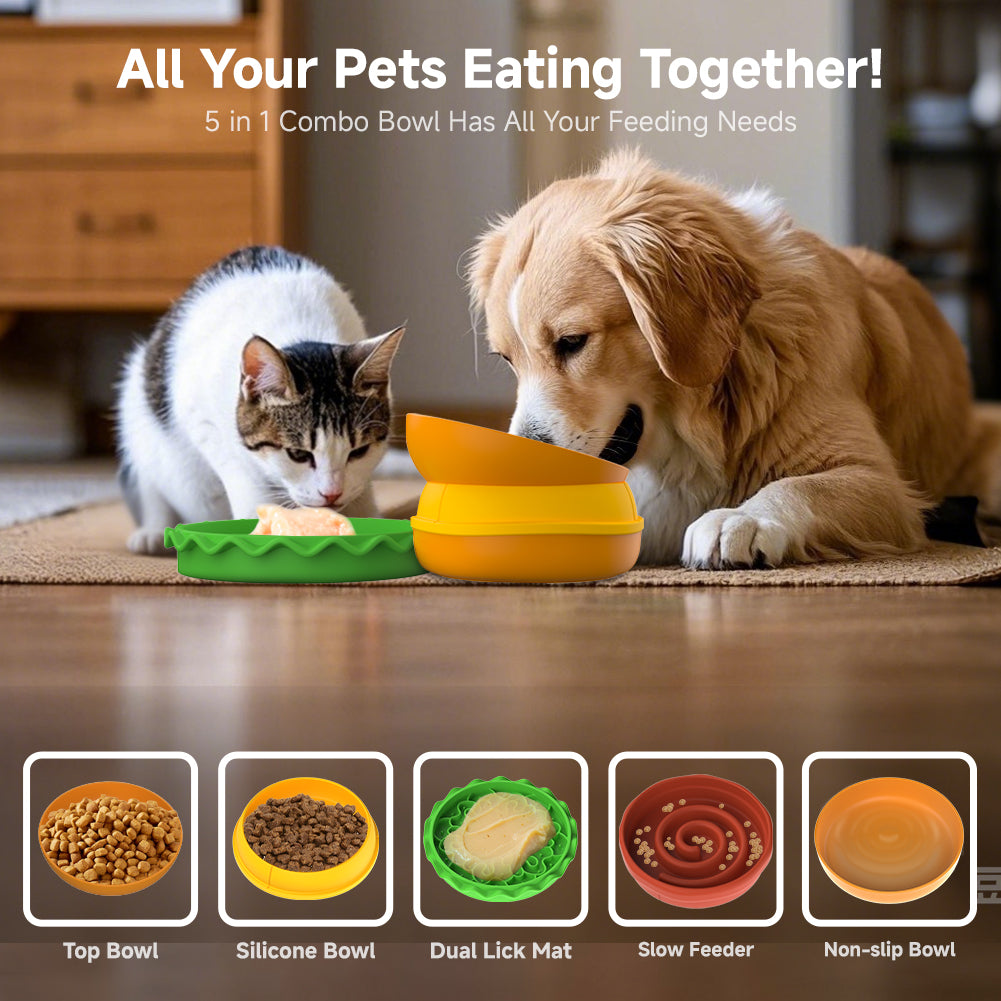 5 in 1 Stacking Pet Bowl Set With Slow Feeder and Lick Mat
